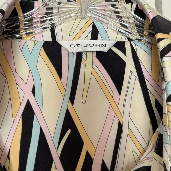 St. John abstract geometric silk blend blouse shirt - Picture 2 of 6